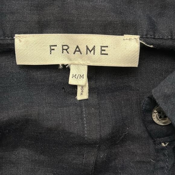 Frame Long Sleeve Ramie Blouse Navy Blue Size Medium - Picture 11 of 12